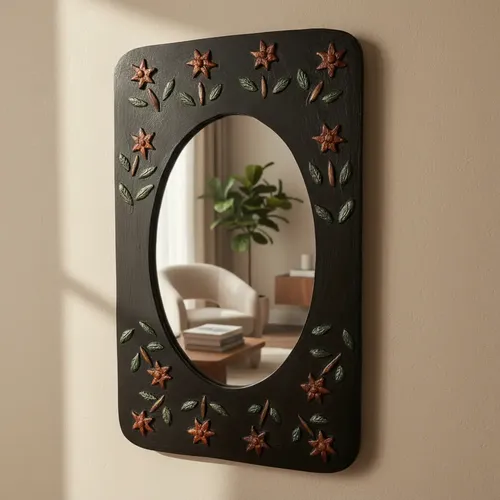 Espejo Rustico Rectangular Terra Flor Negro de Thor Home