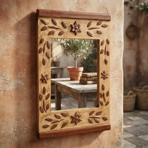 Espejo Rectangular Artesanal Vintage Decorativo Marrón Claro de Thor Home