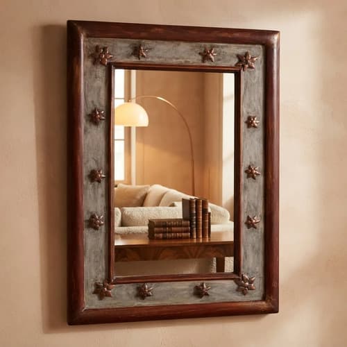 Espejo Retro-vintage con Marco de Madera y Apliques Cobre de Thor Home