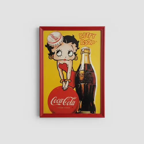 Cuadro Decorativo Vintage Betty Boop y Coca Cola Marco Rojo Amarillo Rojo de Thor Home