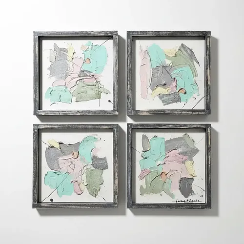 Set 4 Cuadros Abstractos Modernos con Textura y Marco Gris Blanco Gris de Thor Home